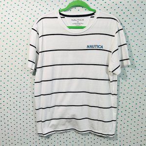 Nautica White & Blue Striped Short Sleeve Crewneck T-Shirt